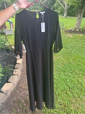 Baltic Born Black Sheer-Sleeve Maxi Dress with Waist Tie